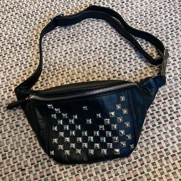 Carlos Santana Handbags - Black Studded Belt Bag | Fanny Pack | Crossbody